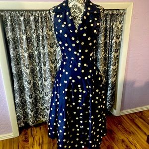 Navy Blue Polka-Dot Vintage-Inspired Dress